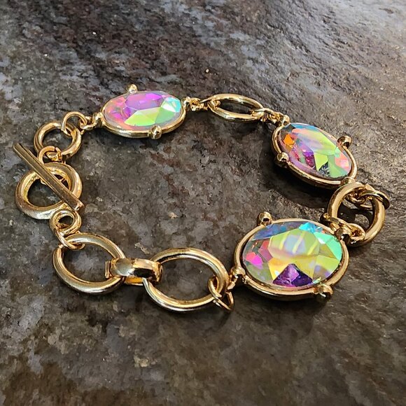 Etsy Iridescent Crystal Beaded Gold Tone Bracelet - Picture 5 of 14